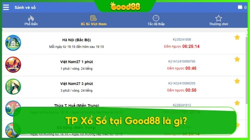 Sơ lược về sảnh TP Xổ Số tại Good88